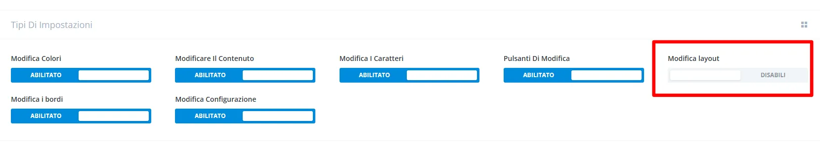 Foto dell'opzione "Modifica layout" disattivata